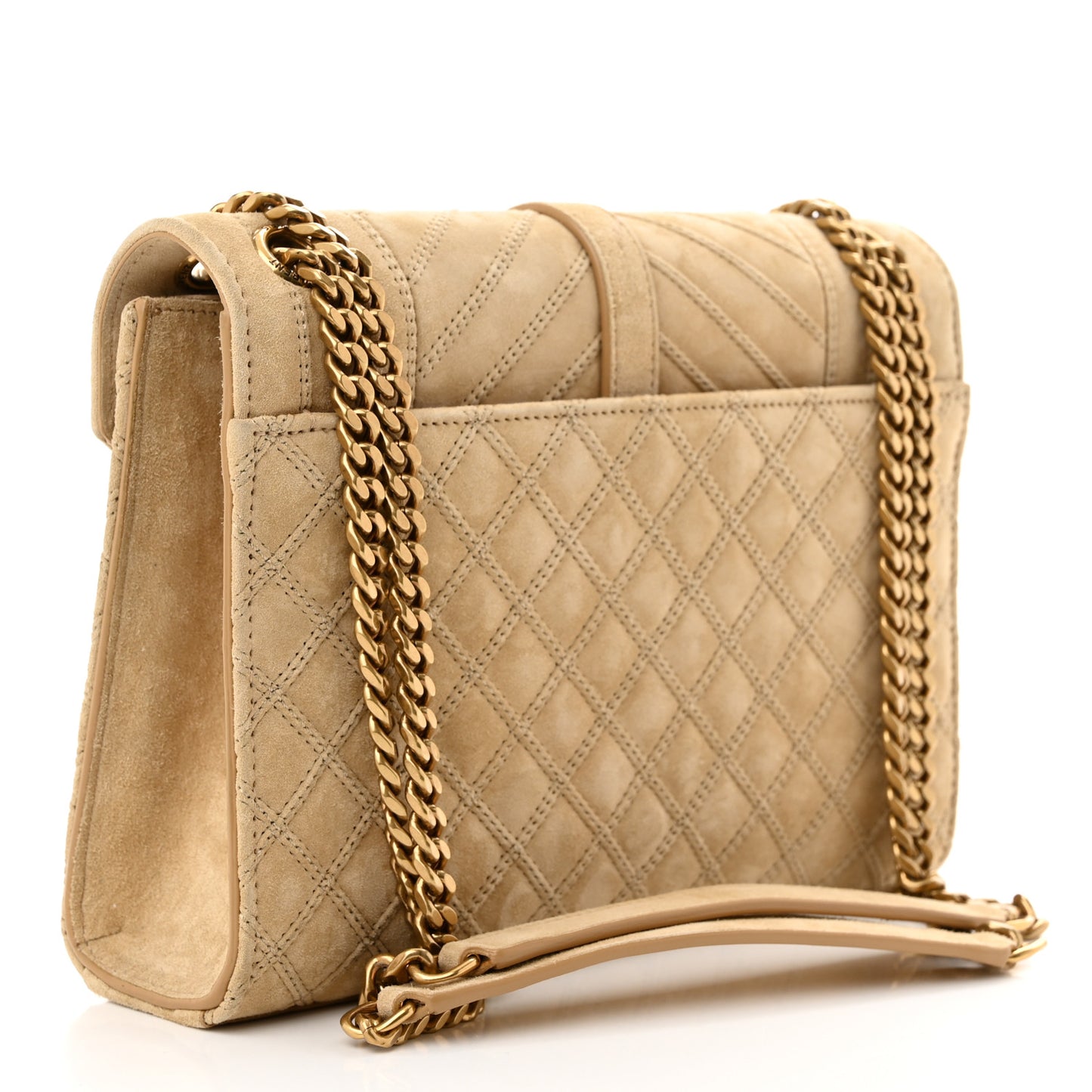 Suede Mixed Matelasse Triquilt Medium Monogram Envelope Satchel Sea Salt