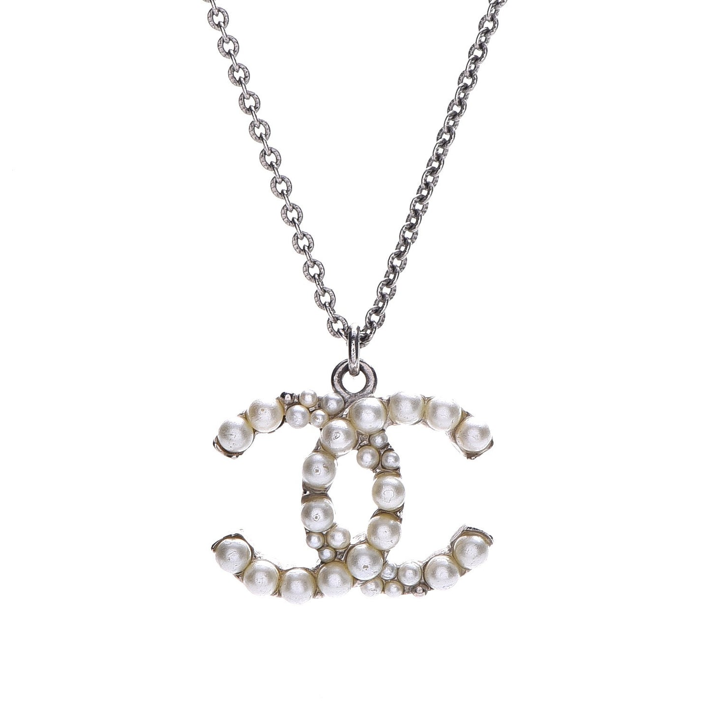 Pearl CC Chain Necklace Silver
