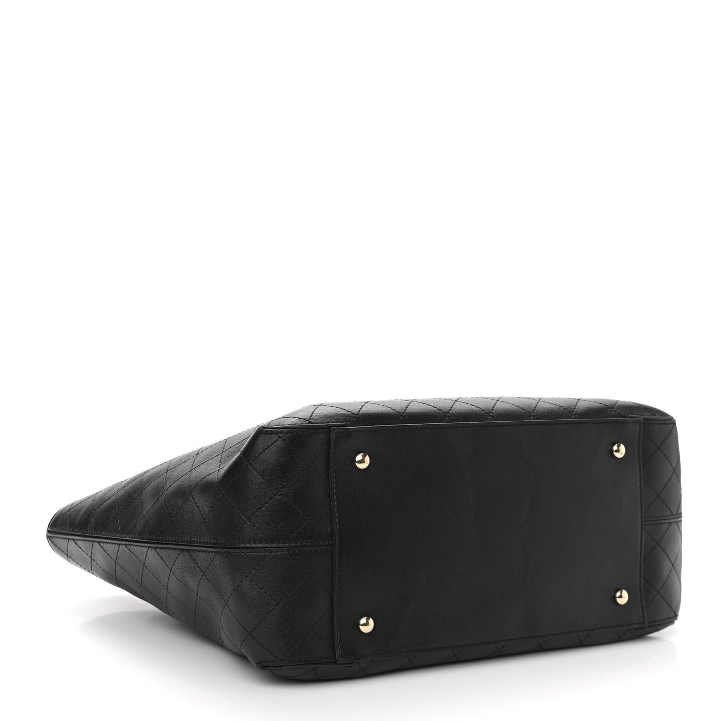 Calfskin Stitched Shopping Tote Black