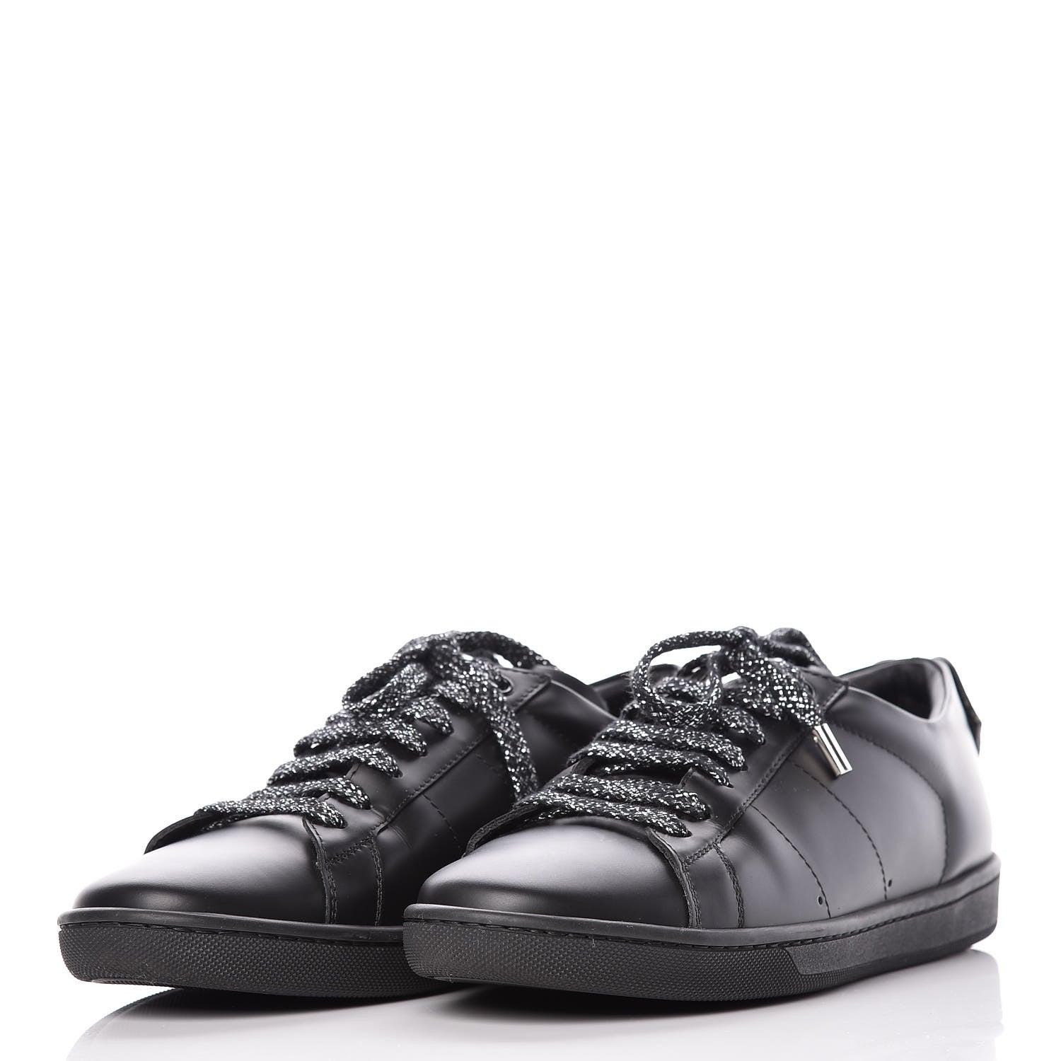 Saint Laurent Calfskin Metallic Ayers Signature Court Lips Sneakers 37 Oro Moon Black 5 of 18