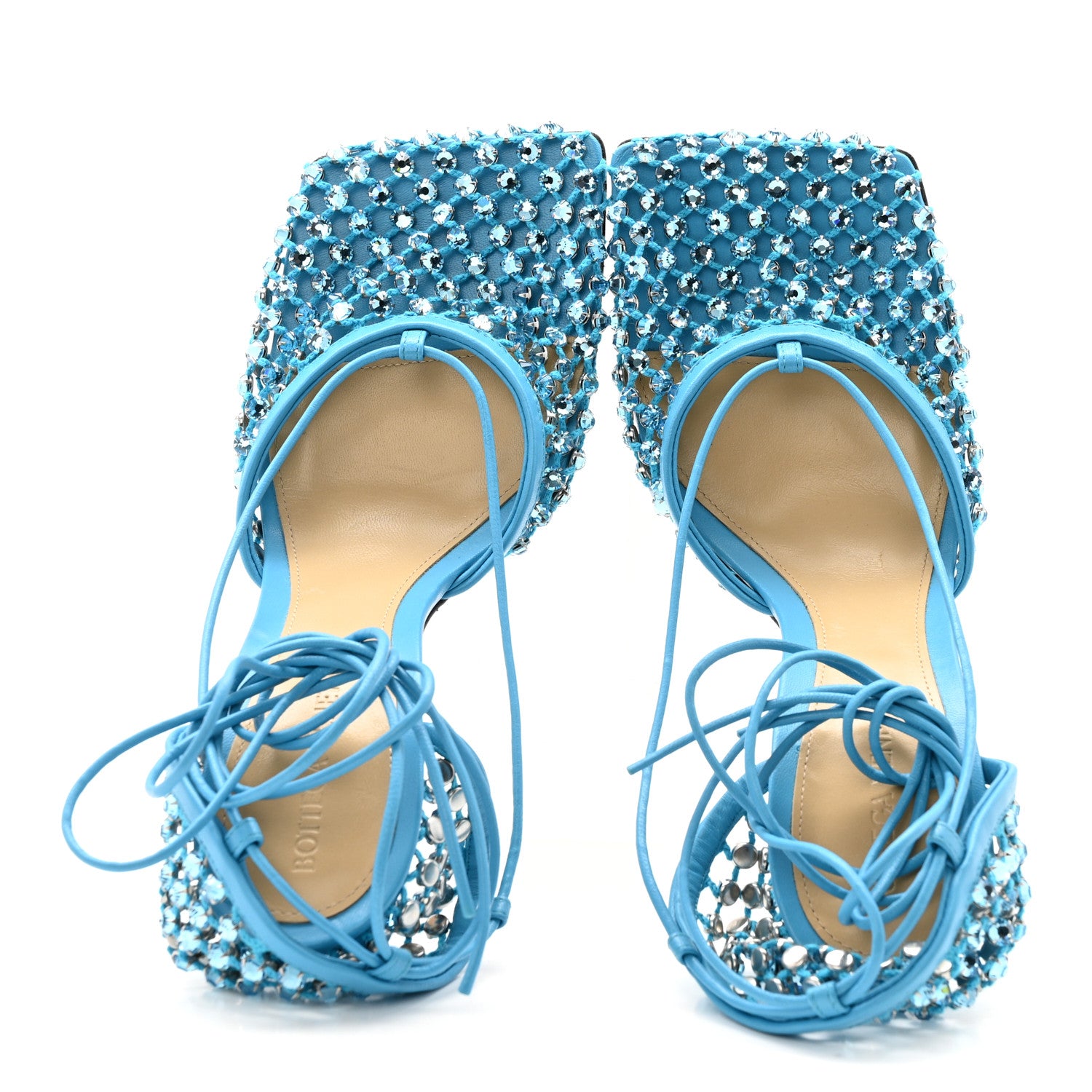 Bottega Veneta Mesh Nappa Crystal Embellished Sparkle Stretch Ankle Tie 90mm Sandals 39 Pool 2 of 11