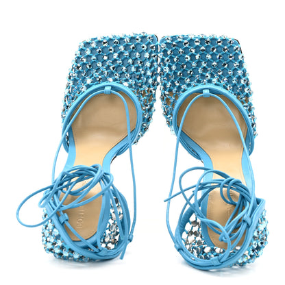 Bottega Veneta Mesh Nappa Crystal Embellished Sparkle Stretch Ankle Tie 90mm Sandals 39 Pool 2 of 11