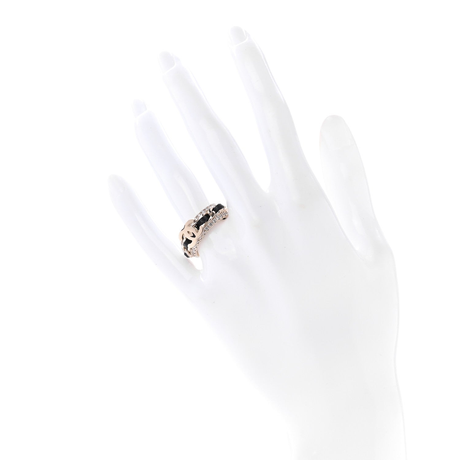 Chanel Metal Crystal Lambskin CC Ring 52 Gold Black 2 of 4