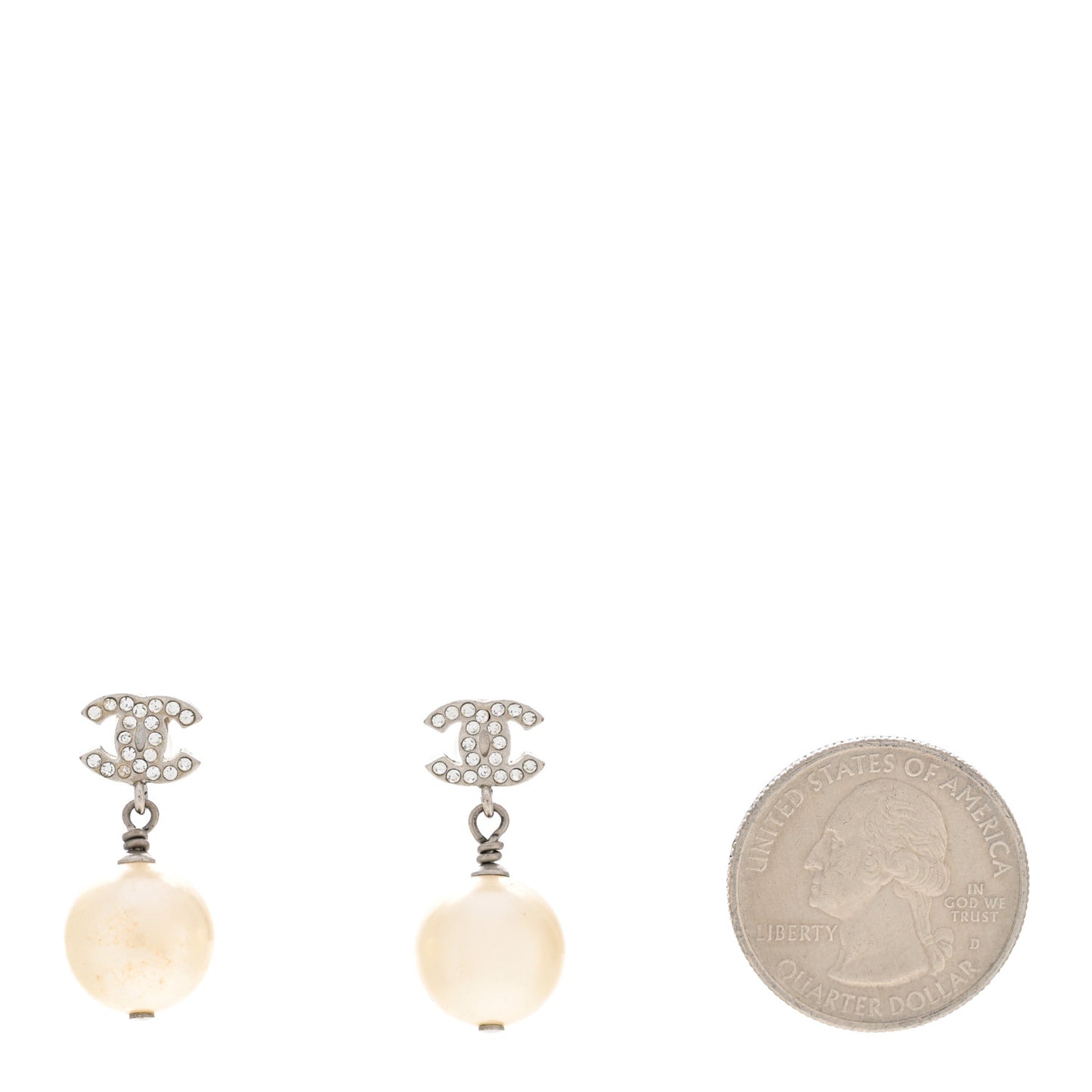 Crystal Pearl CC Drop Earrings Silver Pearly White