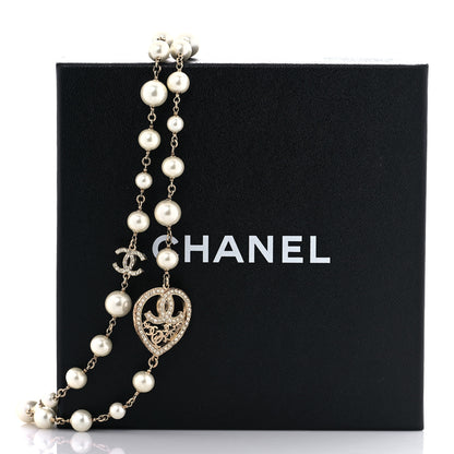 Chanel Swarovski Crystal Pearl CC Heart Necklace Gold 7 of 7