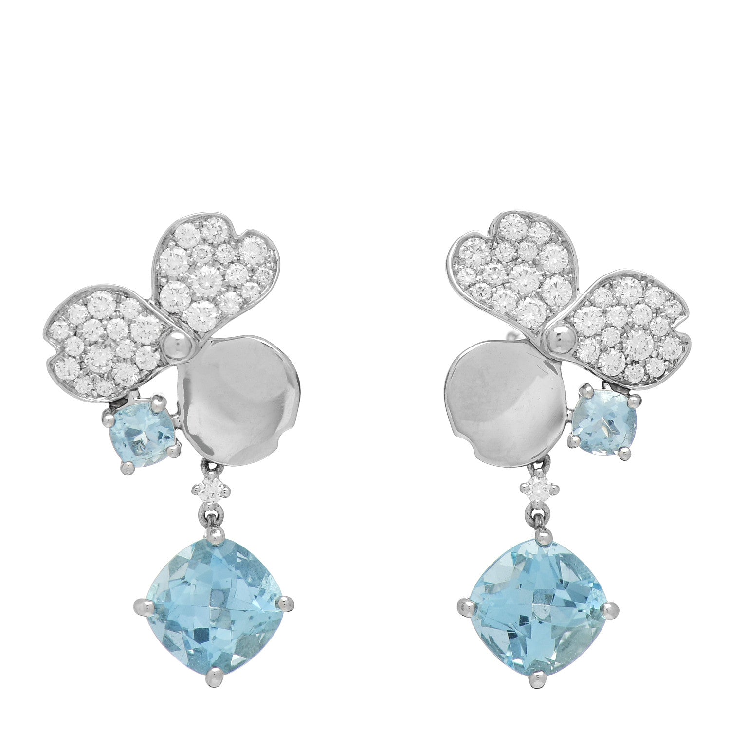 Tiffany Platinum Diamond Aquamarine Paper Flowers Single Drop Earrings 1 of 5