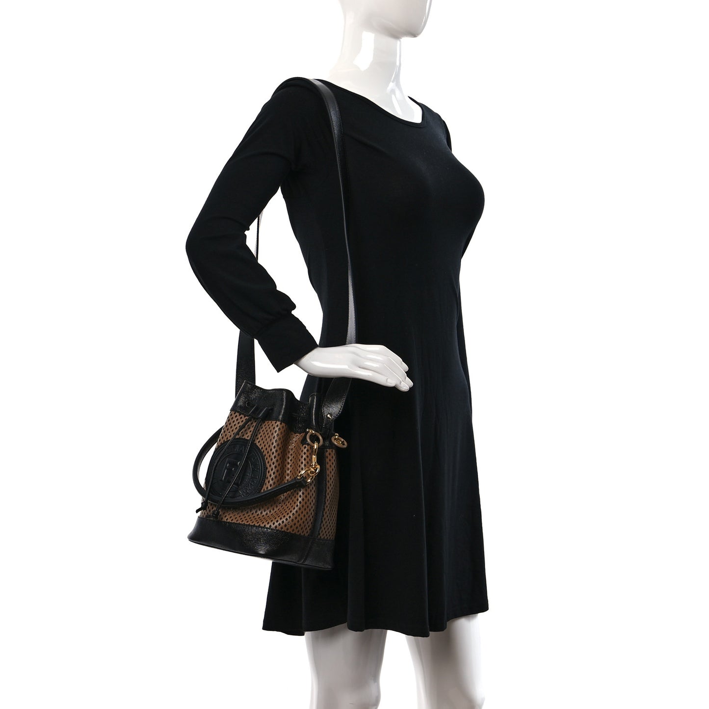 Vitello Liberty Glossy Lambskin F is Fendi Perforated Mini Mon Tresor Bucket Bag Sand Mimosa Black