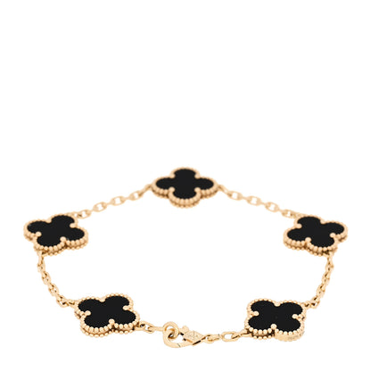 Van Cleef & Arpels 18K Yellow Gold Black Onyx 5 Motifs Vintage Alhambra Bracelet 3 of 7