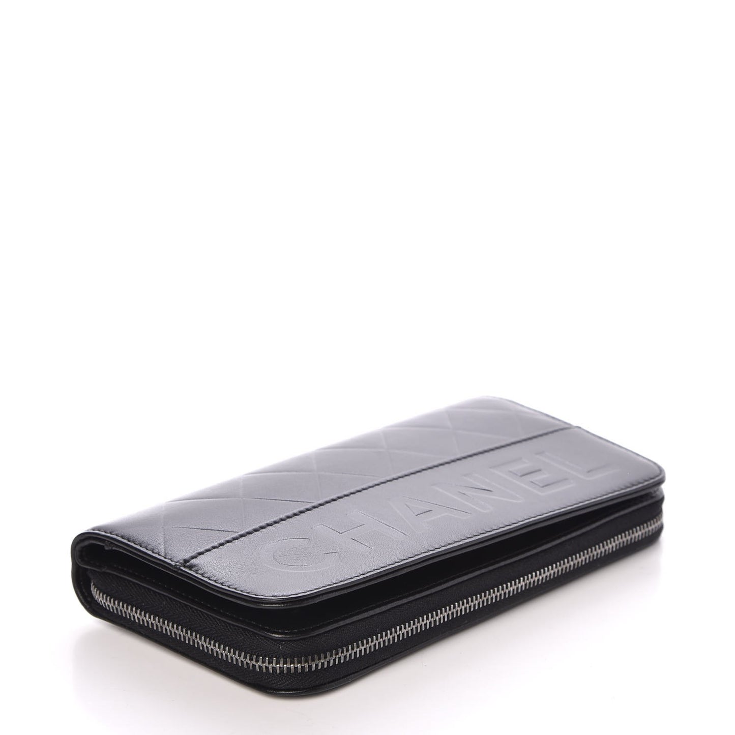 Lambskin Quilted Logo Zip Around Wallet Black