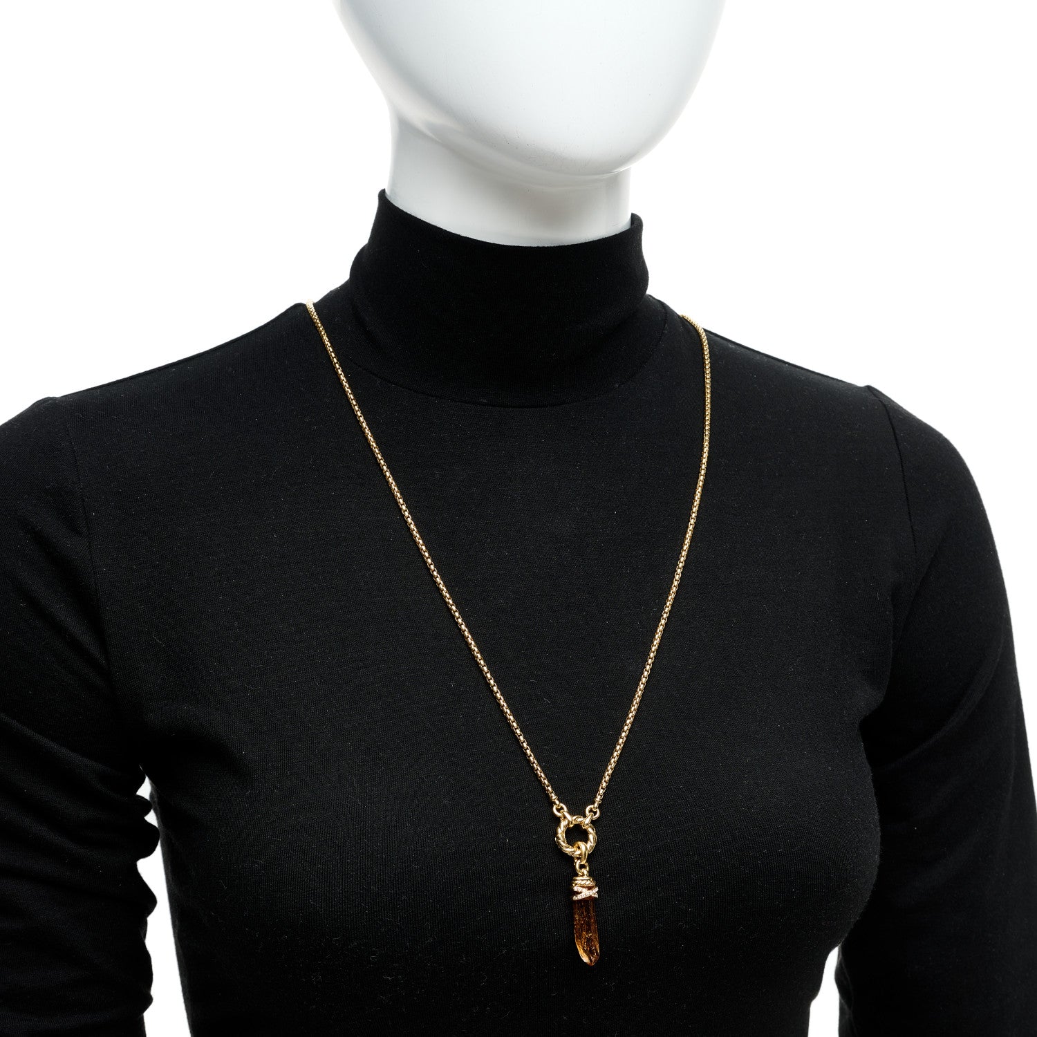 David Yurman 18K Yellow Gold Diamond Imperial Topaz Wrapped Amulet Pendant Cable Amulet Vehicle Box Chain Necklace 2 of 4
