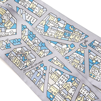 Hermes Silk Rire Droite Rive Gauche Twilly Gris Perle Bleu Jaune Pale 7 of 7