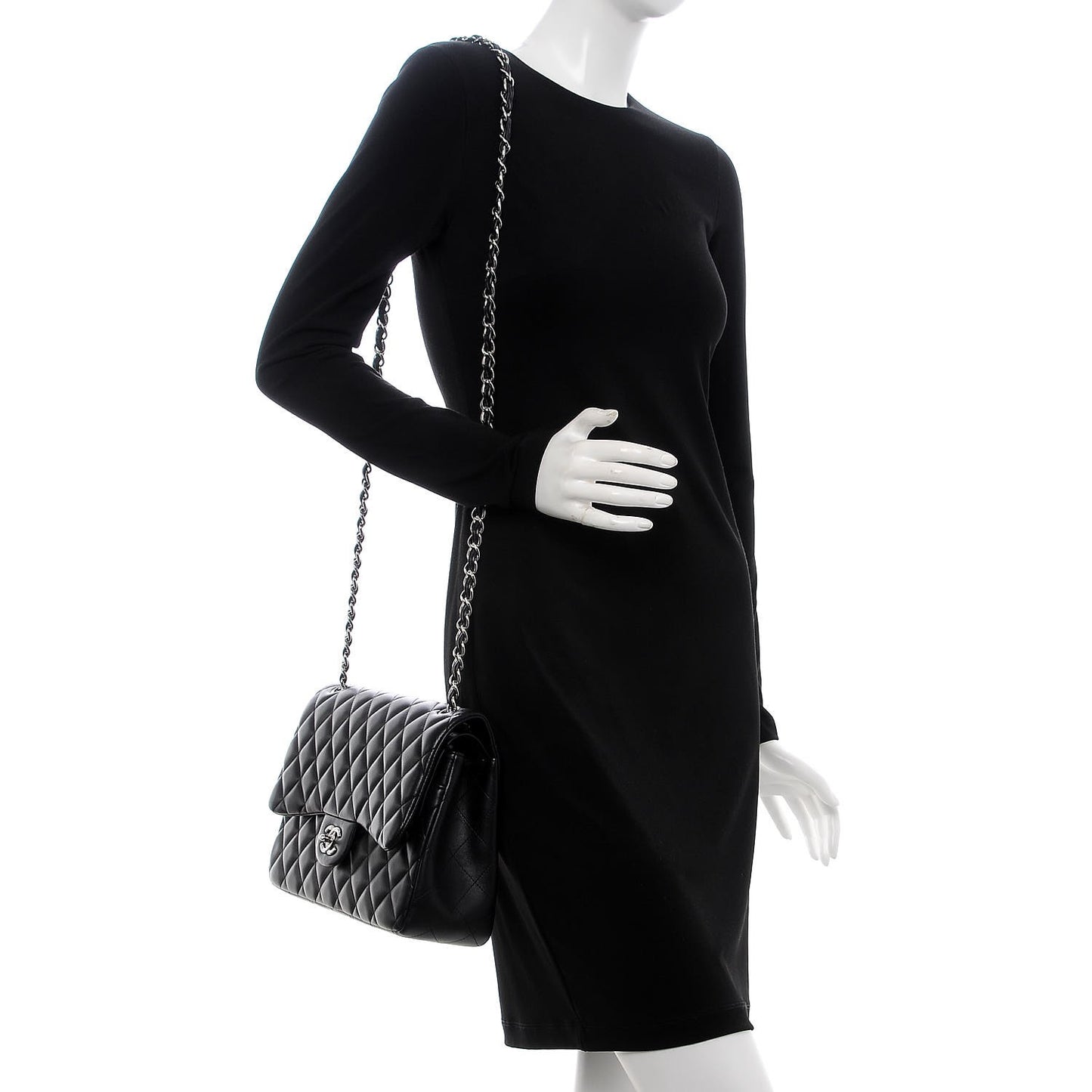 Lambskin Quilted Jumbo Double Flap Black