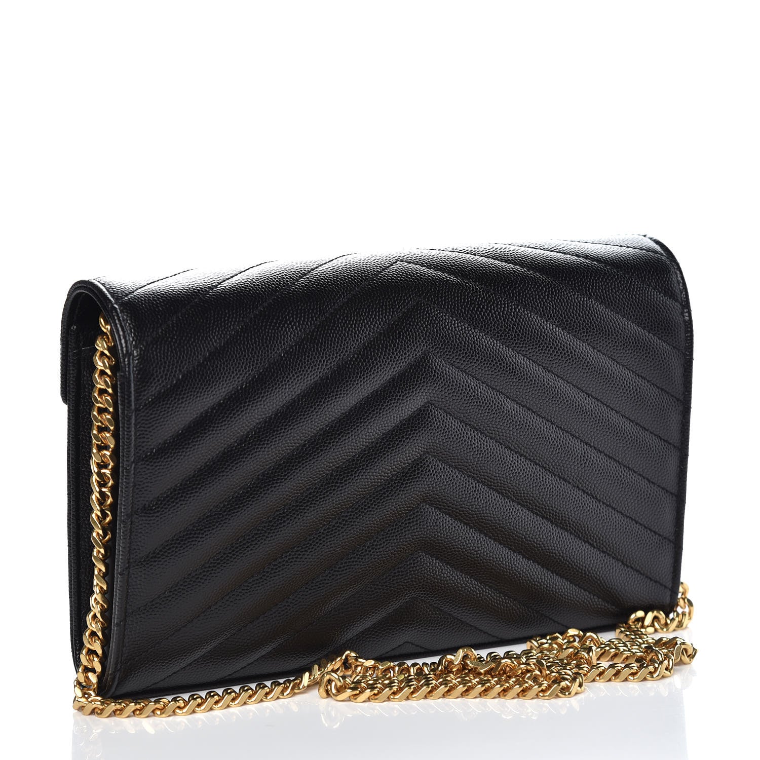 Saint Laurent Grain De Poudre Matelasse Chevron Monogram Chain Wallet Black 3 of 7