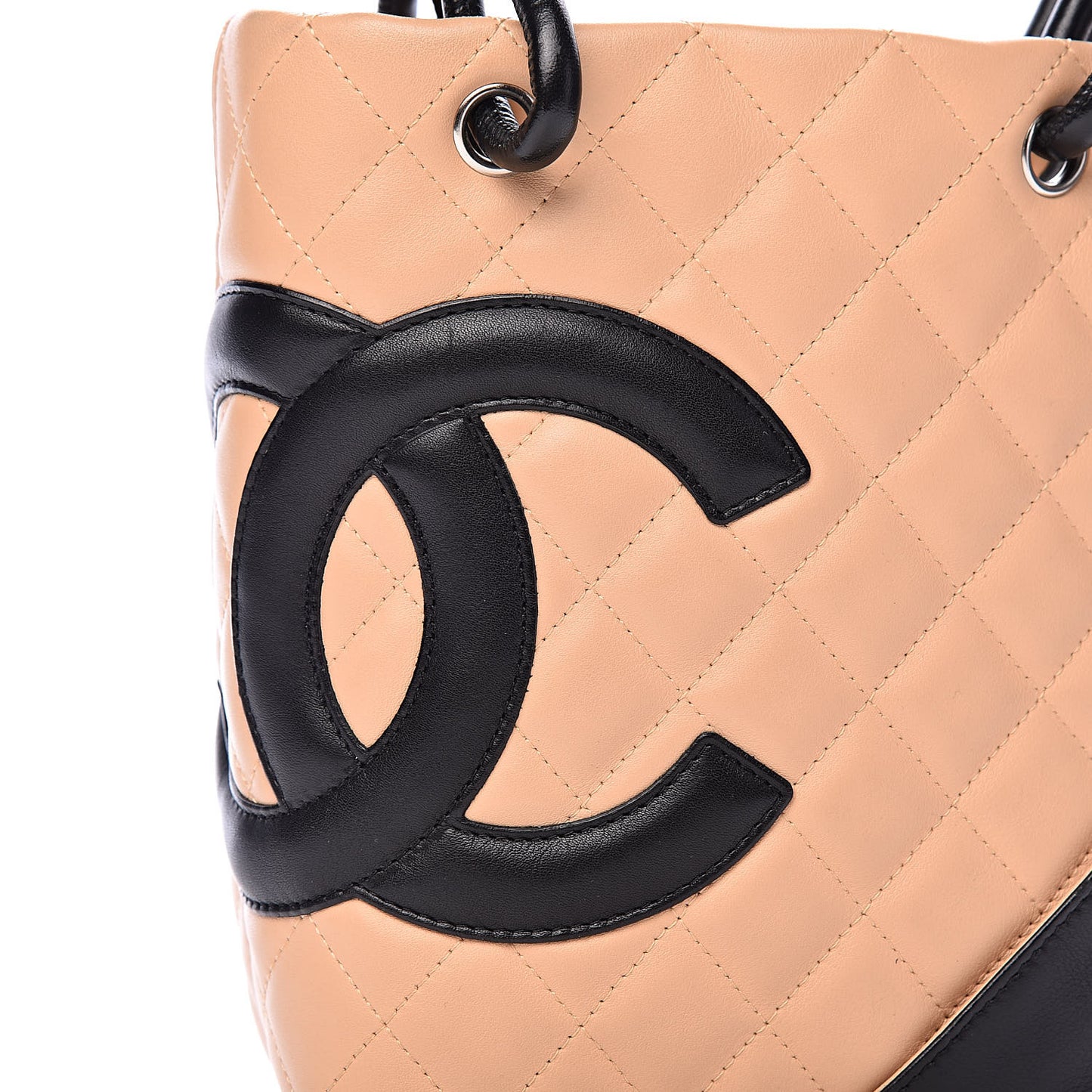 Calfskin Quilted Small Cambon Tote Beige Black