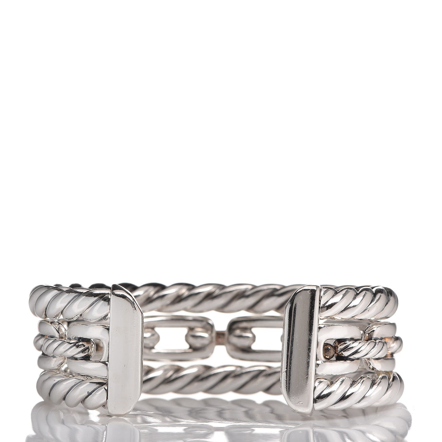 Sterling Silver Diamond Wellesley Link Three-Row Cuff Bracelet