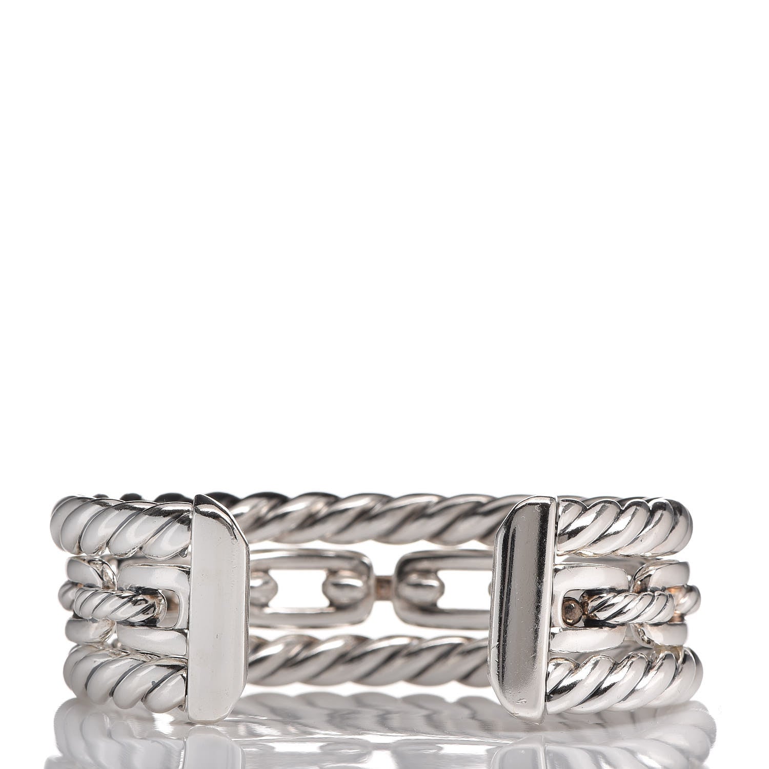 David Yurman Sterling Silver Diamond Wellesley Link Three-Row Cuff Bracelet 3 of 4