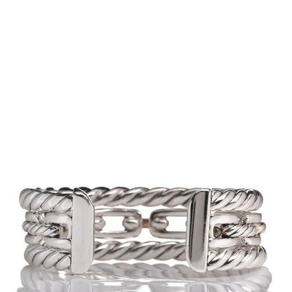 David Yurman Sterling Silver Diamond Wellesley Link Three-Row Cuff Bracelet 3 of 4