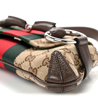 Gucci Monogram Textured Dollar Calfskin Heavy Grosgrain Web Small Maxi Horsebit Chain Shoulder Bag Beige Ebony New Acero 9 of 9