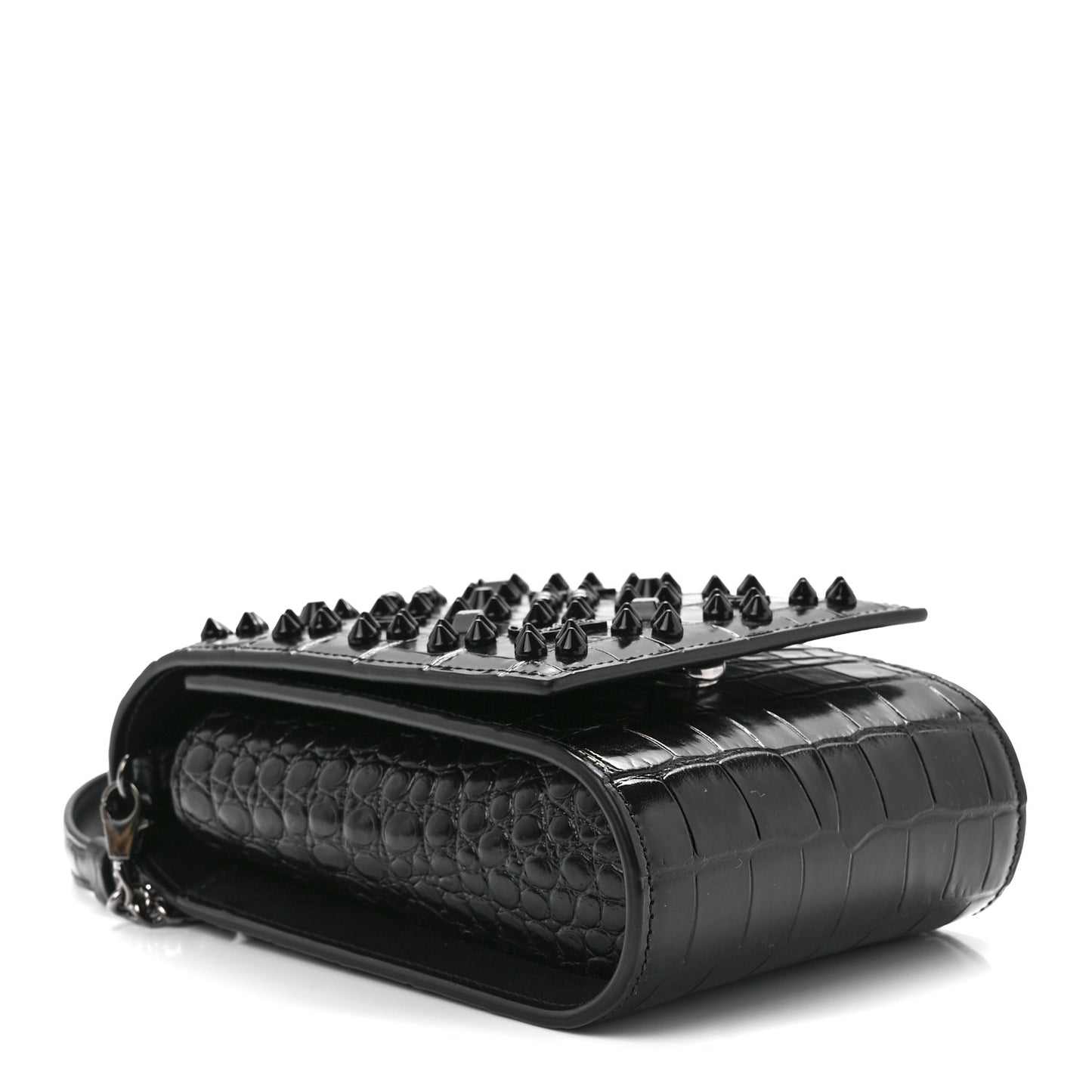 Crocodile Embossed Calfskin Spikes Loubinthesky Paloma Crossbody Phone Case Black