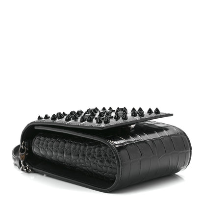 Christian Louboutin Crocodile Embossed Calfskin Spikes Loubinthesky Paloma Crossbody Phone Case Black 4 of 10