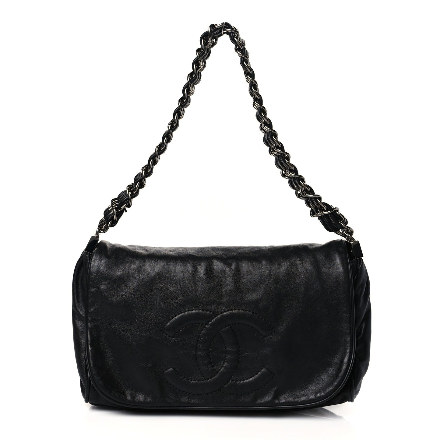 Calfskin Small Rock and Chain Flap Black