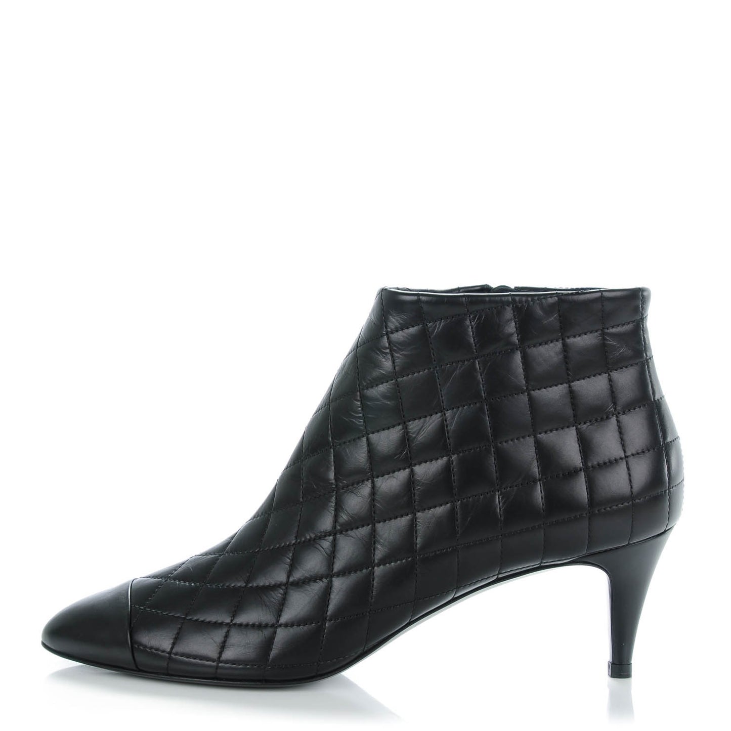 Calfskin Quilted Cap Toe Short Boots 41 Black