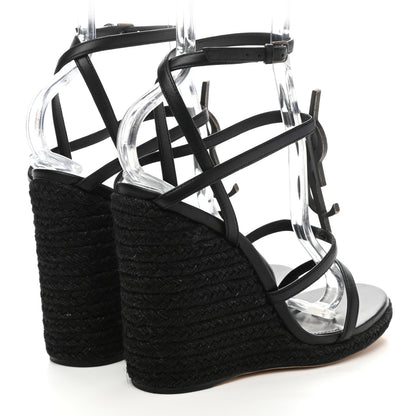 Saint Laurent Calfskin Cassandra Espadrille 105 Wedges 37.5 Black 4 of 9