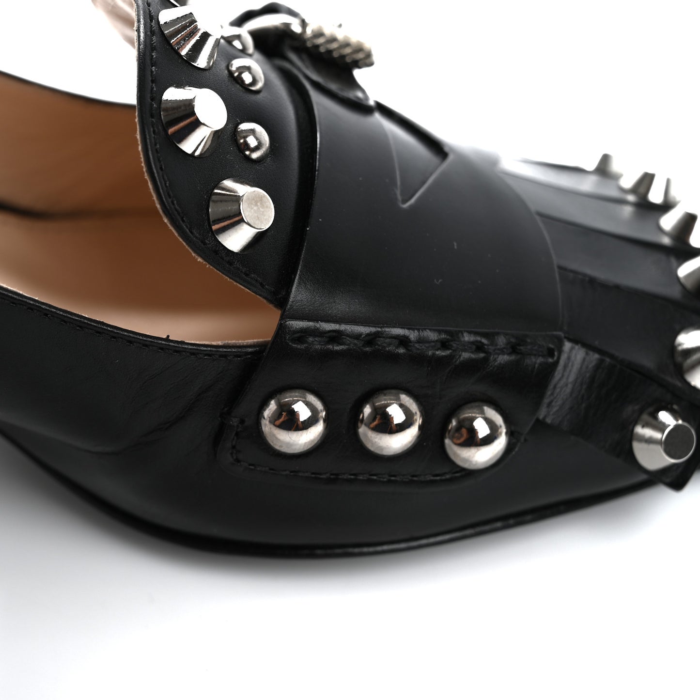 Vitello Lux Studded Pointed Toe Pumps 39 Black