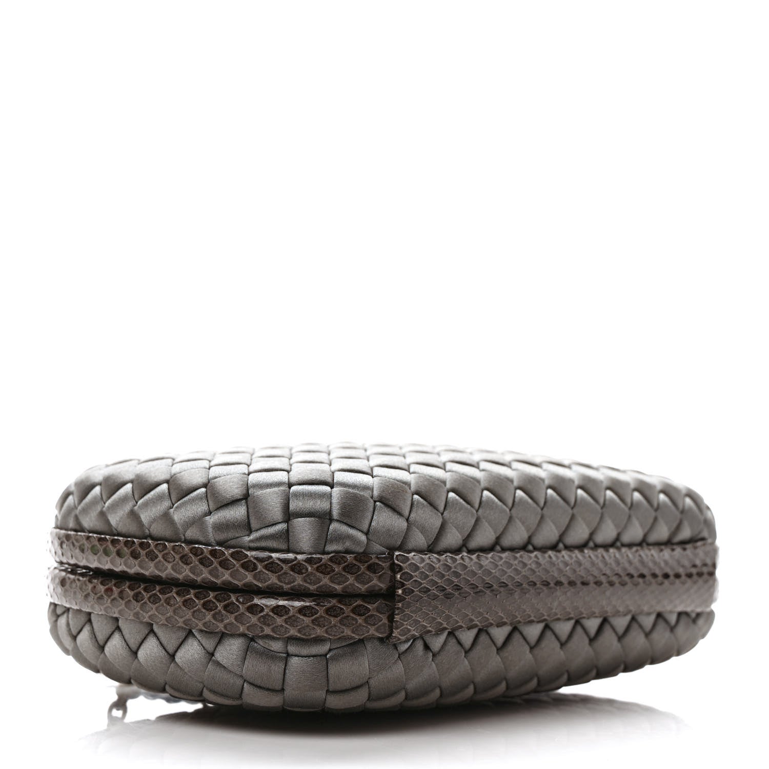 Bottega Veneta Satin Ayers Intrecciato Chain Knot Clutch Grey 3 of 8