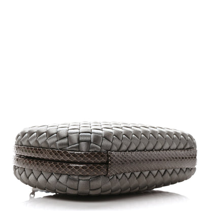 Bottega Veneta Satin Ayers Intrecciato Chain Knot Clutch Grey 3 of 8