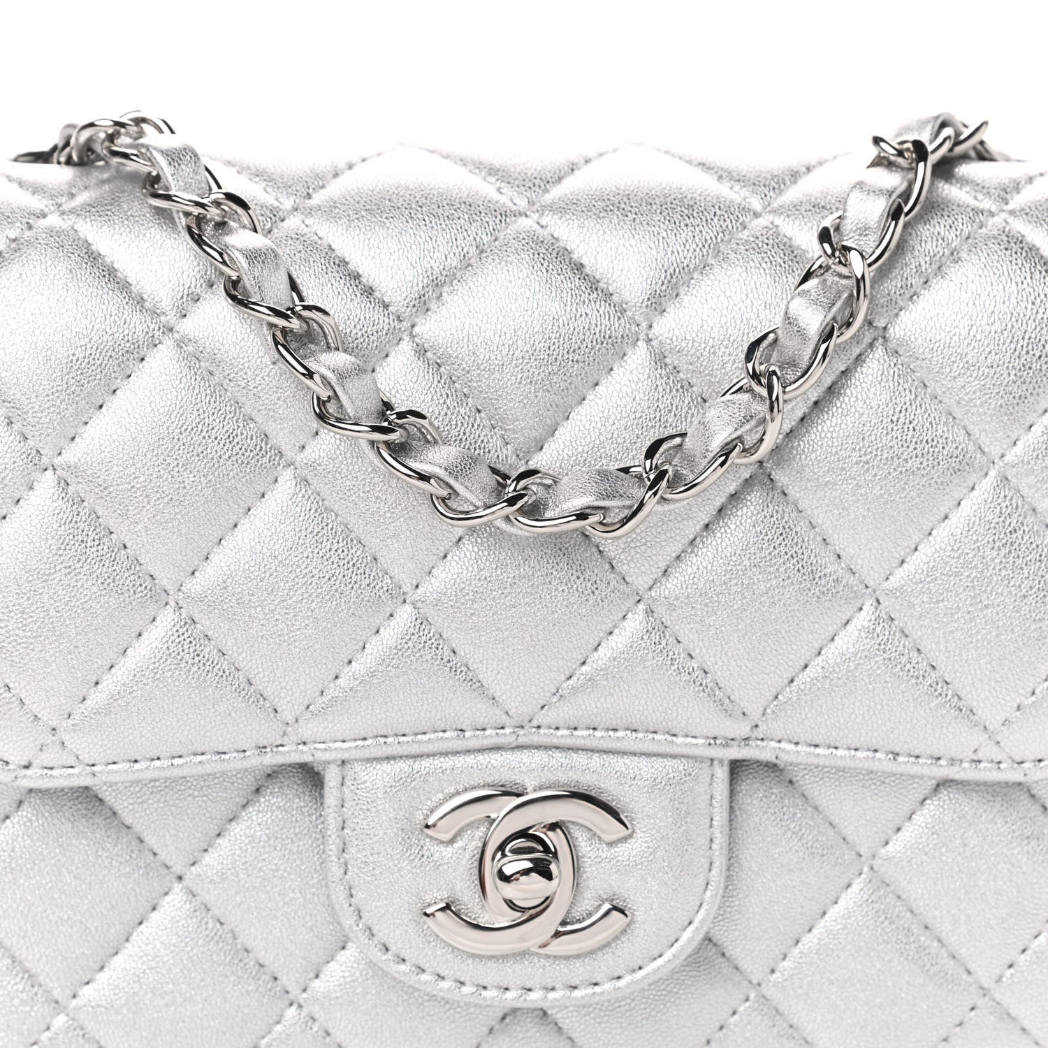 Chanel Metallic Lambskin Quilted Mini Square Flap Silver 8 of 10