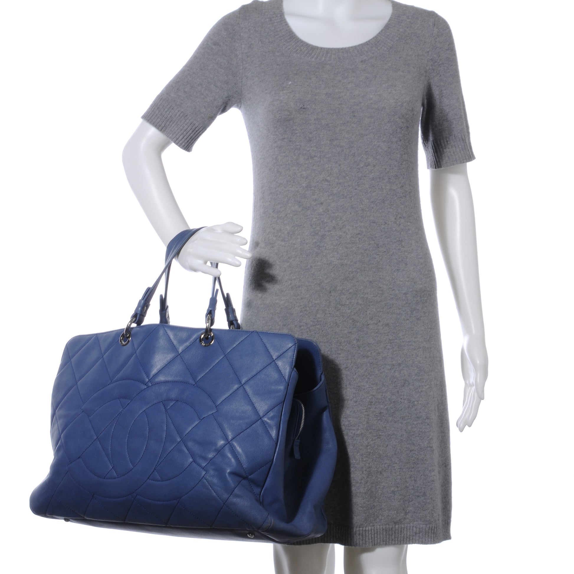 Chanel Soft Caviar Quilted XL Tote Blue 2 of 8
