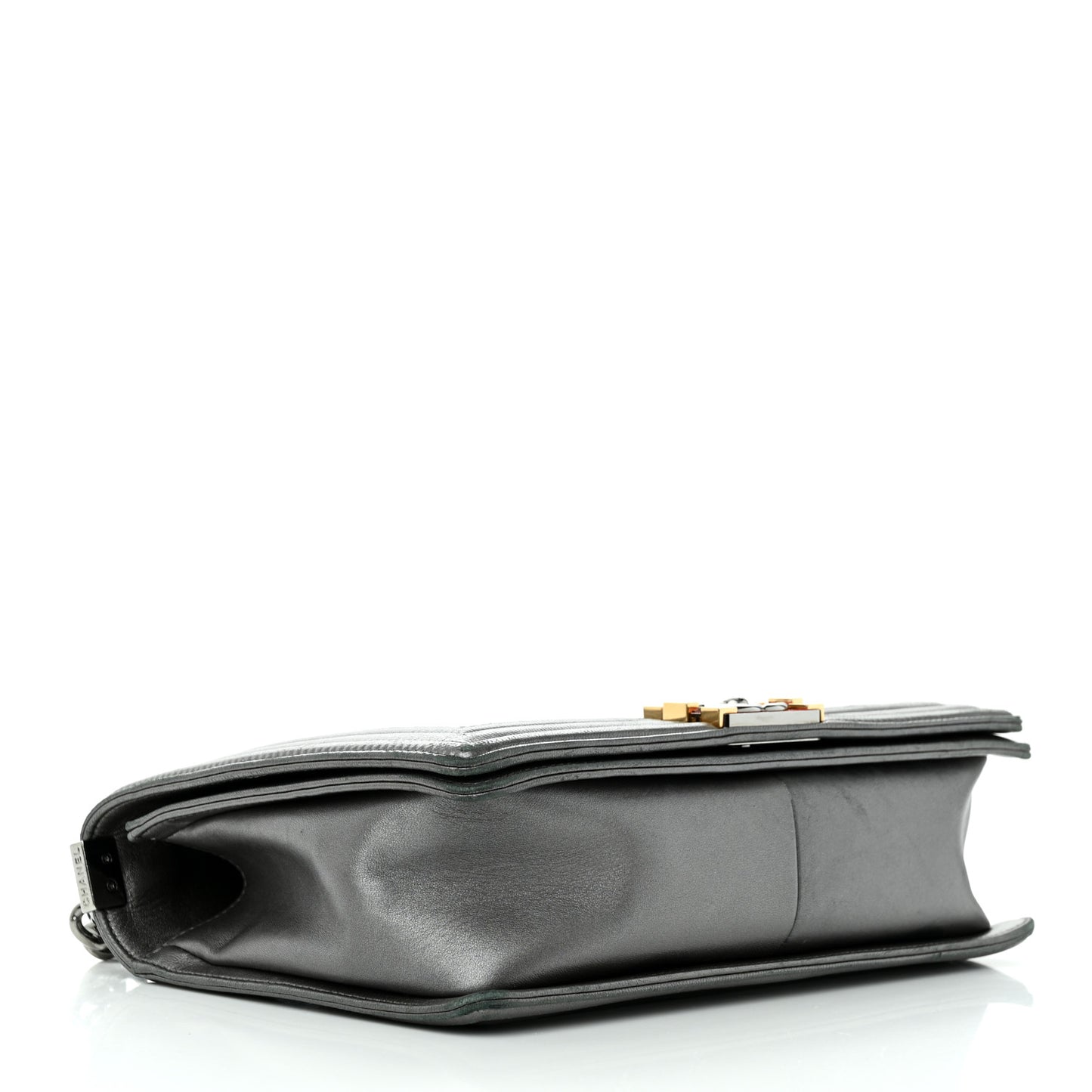 Metallic Lambskin Embossed Large Boy Cube Flap