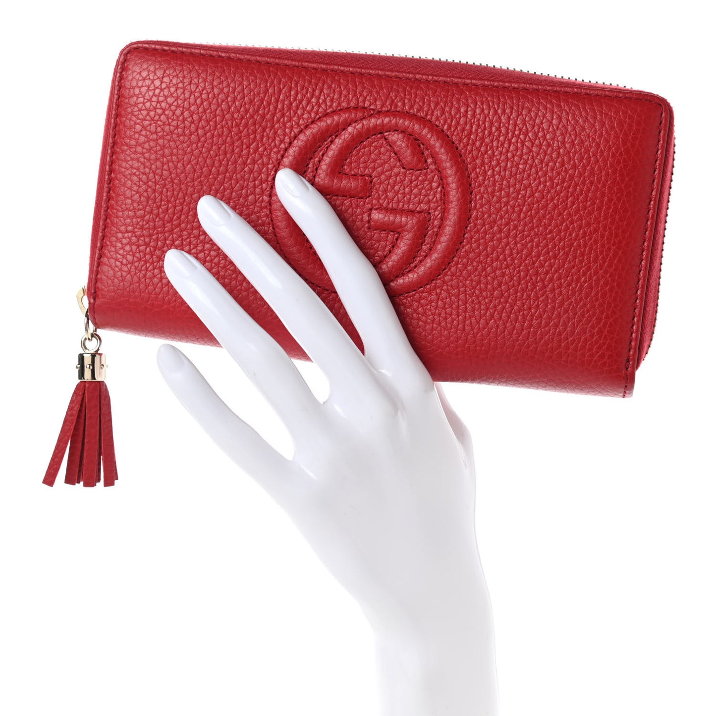 Pebbled Calfskin Soho Zip Around Wallet Red
