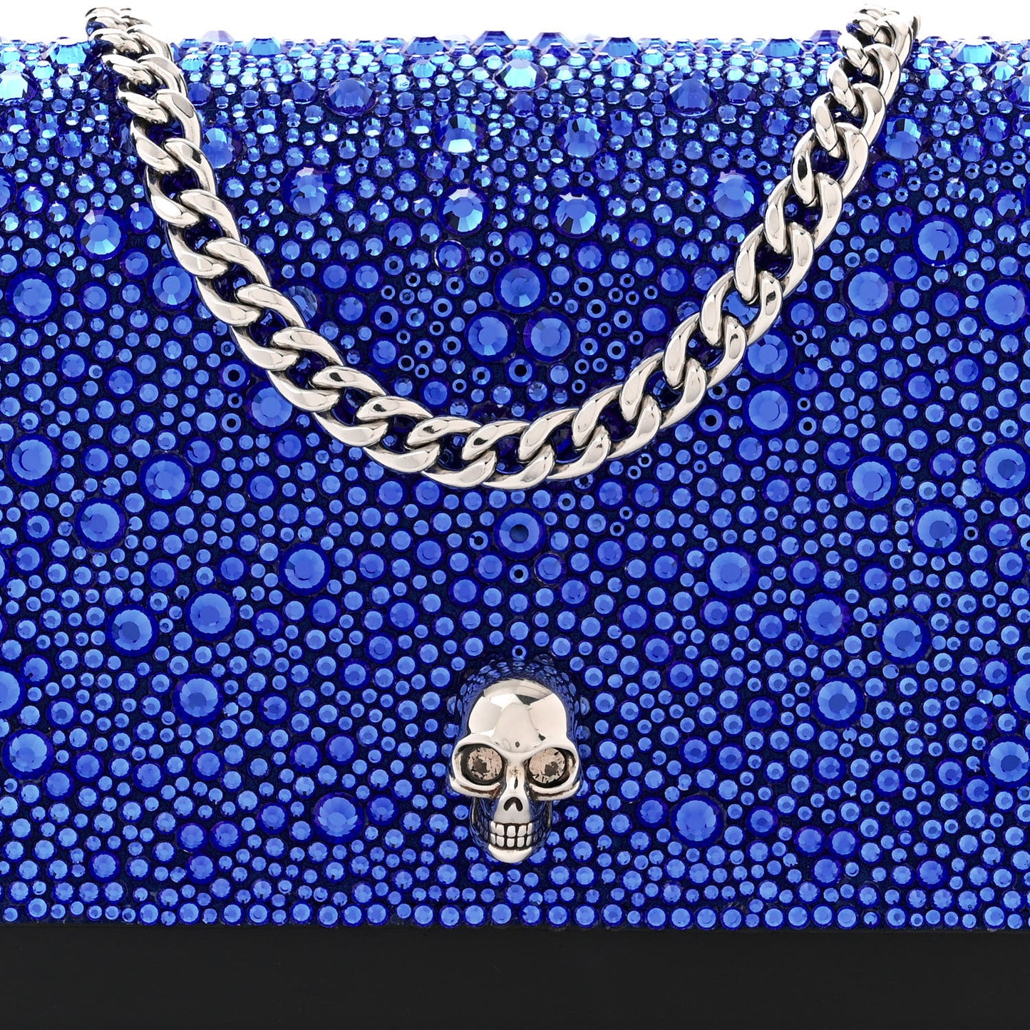 Calfskin Crystal Skull Mini Crossbody Bag Electric Blue