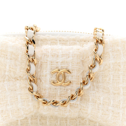 Chanel Tweed Quilted Bow Flap Card Holder On Chain White 8 of 10