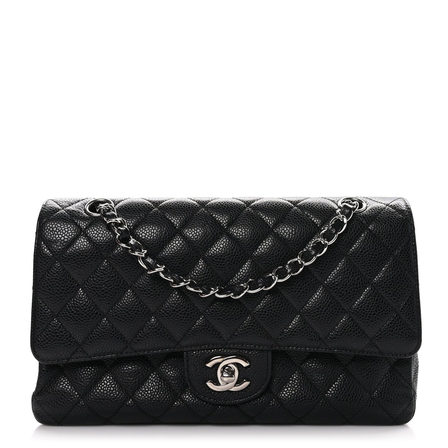 Caviar Quilted Medium Double Flap Black