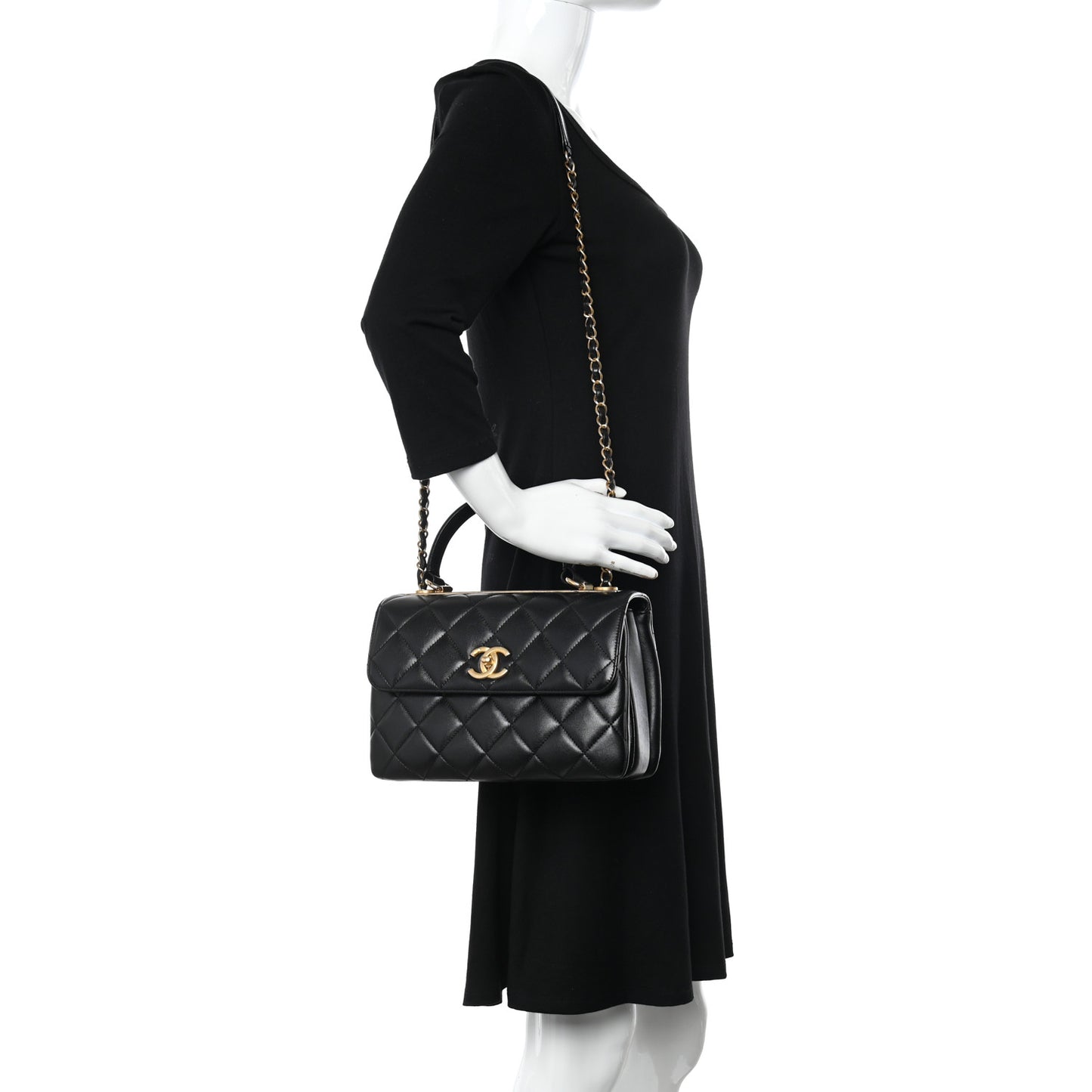 Lambskin Quilted Small Trendy CC Dual Handle Flap Bag Black