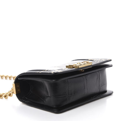 Chanel Calfskin Crocodile Embossed Graffiti Cocodile Small Boy Flap Black Gold 4 of 11