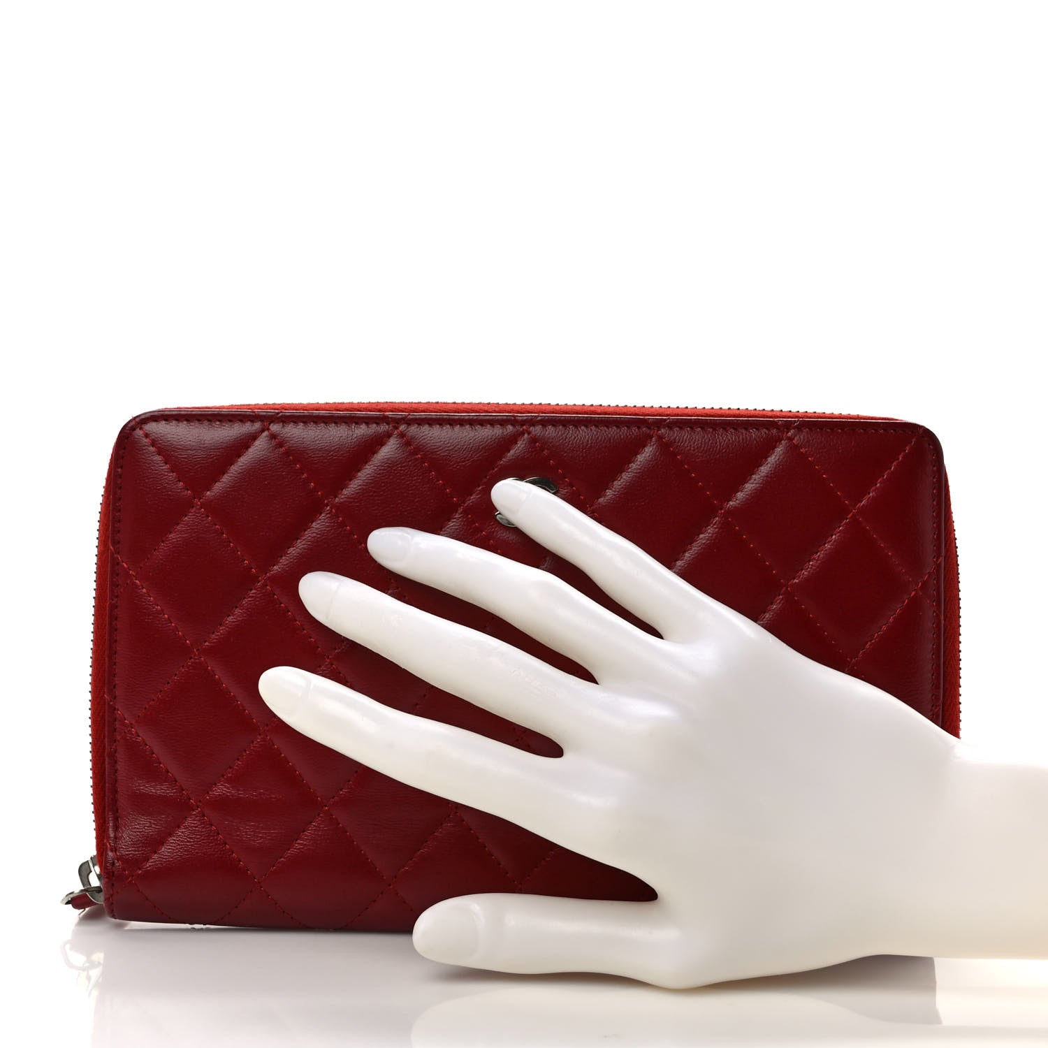 Chanel Lambskin Quilted Large Zip Around Organizer Wallet Red 2 of 10