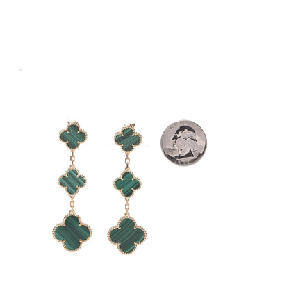Van Cleef & Arpels 18K Yellow Gold Malachite 3 Motifs Magic Alhambra Earrings 2 of 5