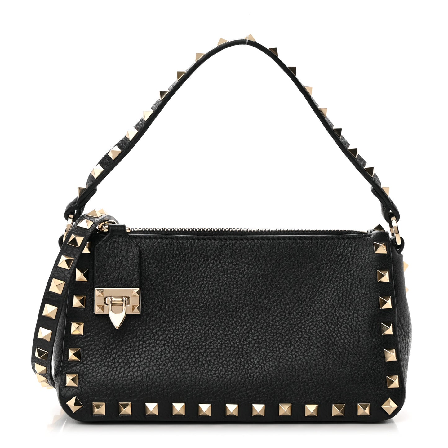 Pebbled Calfskin Small Rockstud Flip Lock Shoulder Bag Black