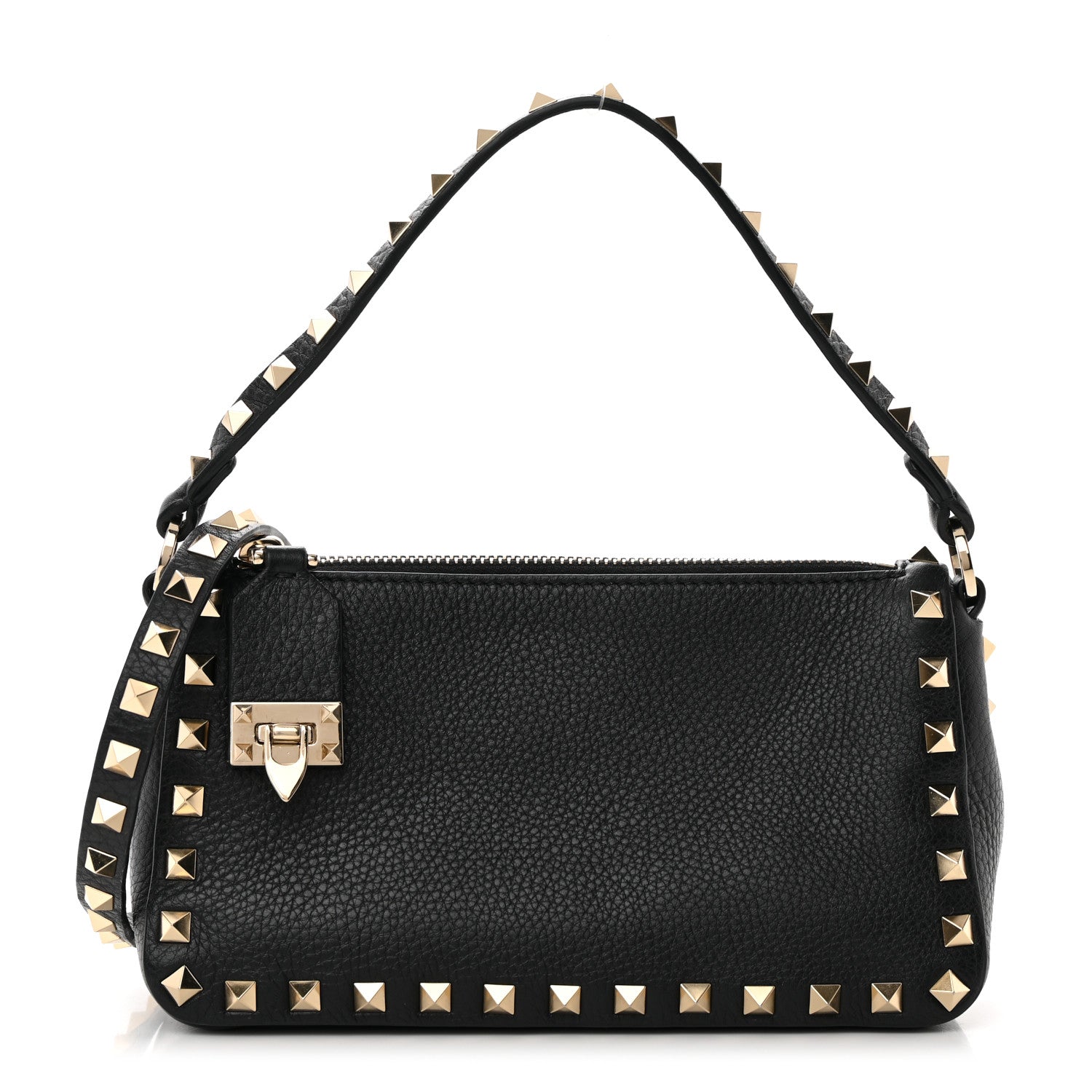 Valentino Garavani Pebbled Calfskin Small Rockstud Flip Lock Shoulder Bag Black 1 of 12