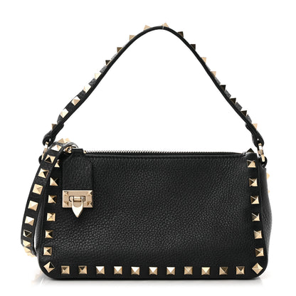 Valentino Garavani Pebbled Calfskin Small Rockstud Flip Lock Shoulder Bag Black 1 of 12