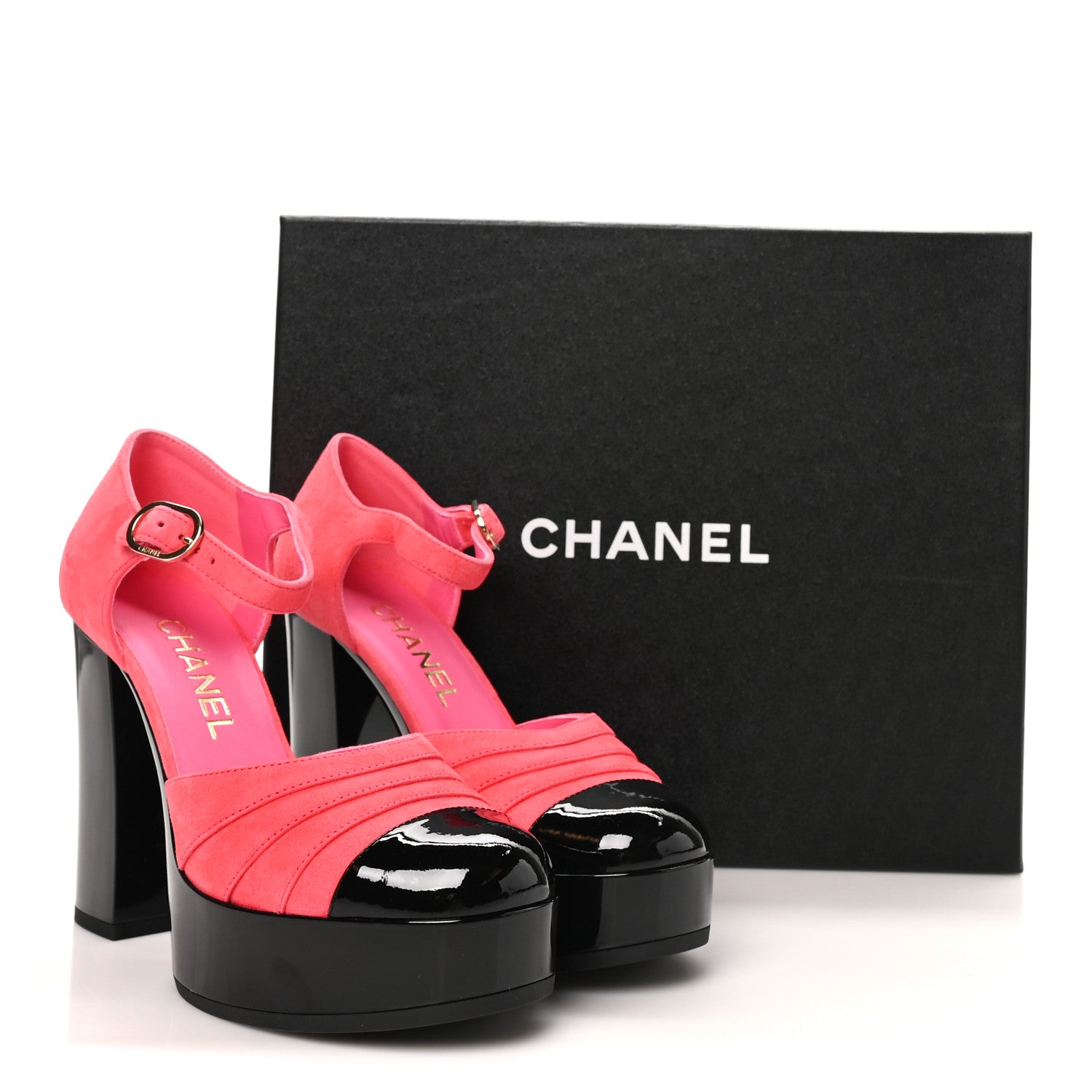 Chanel Suede Kidskin Patent CC Platform Pumps 37 Dark Pink Black 11 of 11