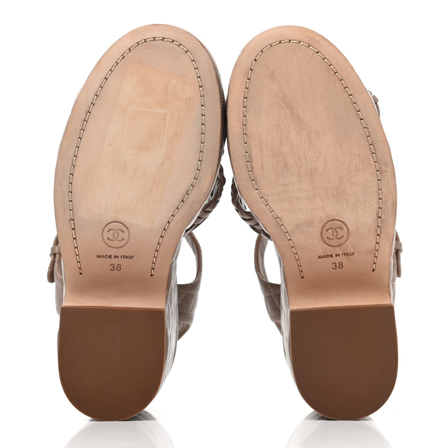 Calfskin Quilted Chain Around Wedge Sandals 38 Light Beige