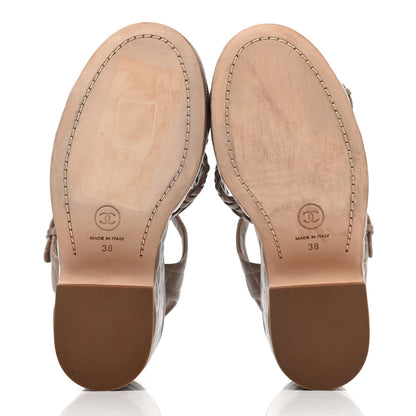 Chanel Calfskin Quilted Chain Around Wedge Sandals 38 Light Beige 4 of 4