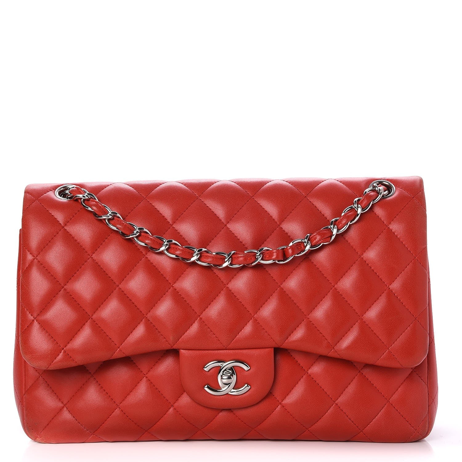 Chanel Lambskin Quilted Jumbo Double Flap Red 1 of 13
