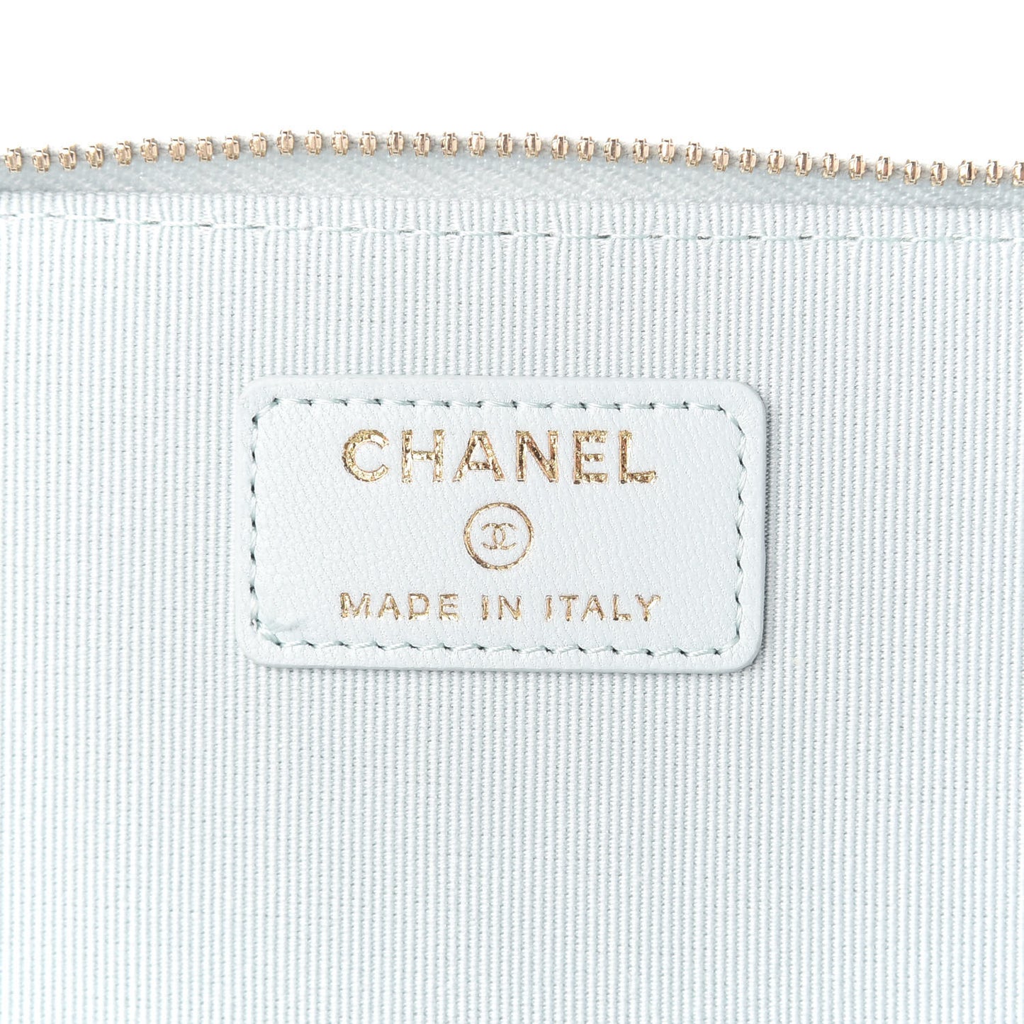 Lambskin Quilted Small Top Handle Vanity Case With Chain Light Blue