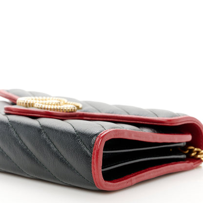 Gucci Vintage Effect Calfskin Matelasse Diagonal Torchon GG Marmont Chain Wallet Black Romantic Cherry 9 of 10